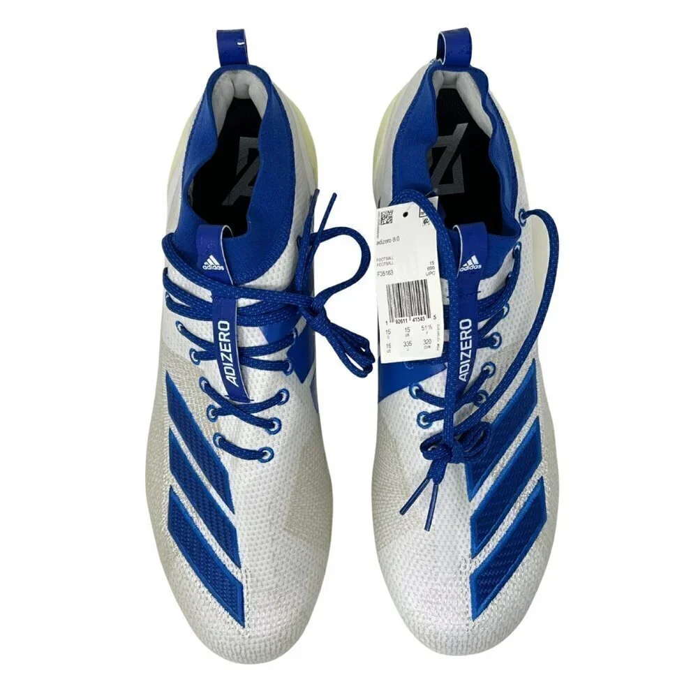 Adidas Men's Adizero 8.0 Mid Football Cleats, White Royal Blue, Size 16